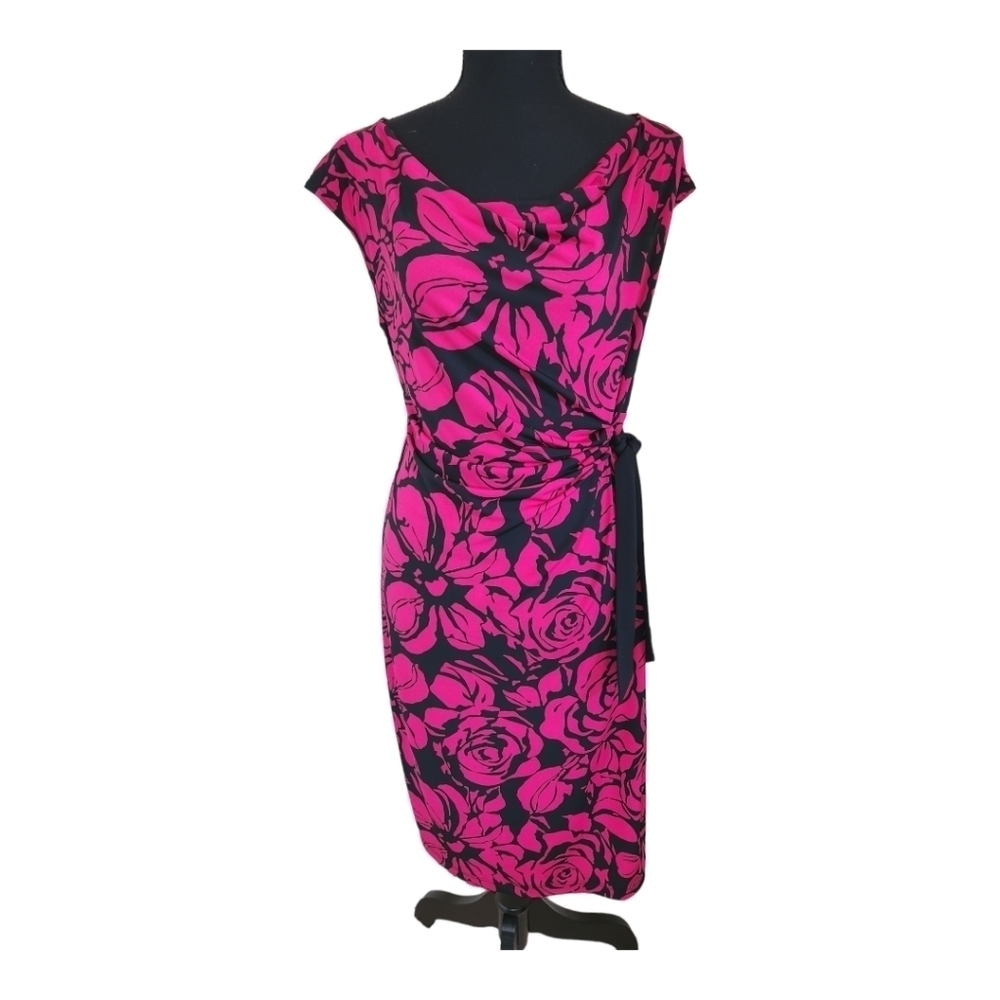 MOTHERHOOD MATERNITY floral fit & flare maternity dress magenta black size small